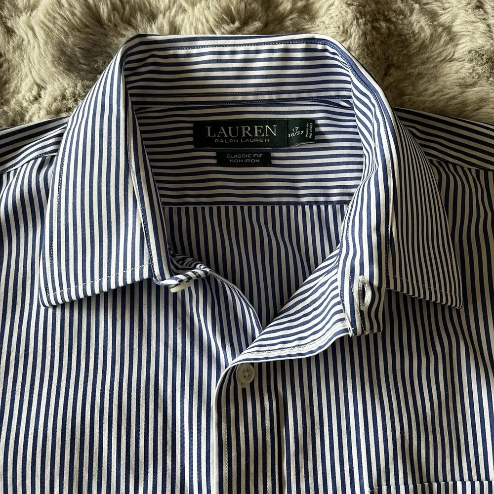 Ralph Lauren Classic Fit Non‎ Iron Stripe Dress Shirt 17 36/37